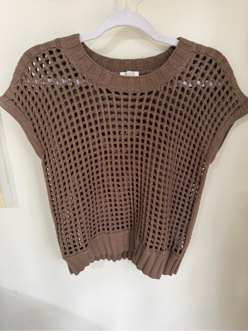 Splendid Open-Knit Scoop-Neck Sweater Vest in Brown